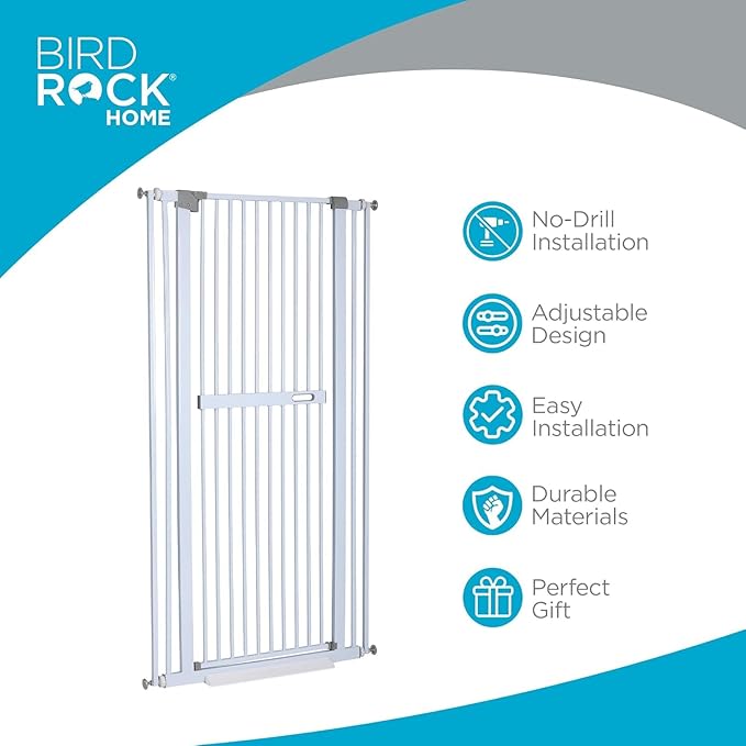 BIRDROCK HOME Extra Tall Pet Gate for Doorways | 60in Tall Cat or Dog Indoor Gate | Adjustable 31in-36in Width | Auto Close | Includes Protective Wall Cups - White