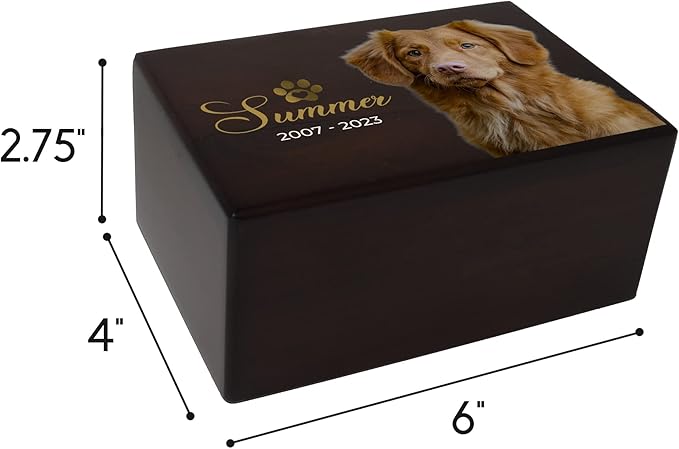 Custom Pet Keepsake Urns for Dogs, Wooden Box for Pet Ashes with Photo for Your Beloved Pets, Pet Cremation Urns as Sympathy Gifts for Pet Lovers - Small, 6" x 4" x 2.75" Pet Urns (Design 4)