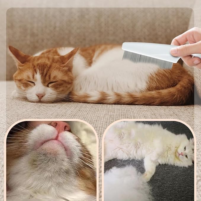 2PCS Multifunctional Pet Hair Comb, 2025 New Tear Stain Removal Comb Pet Grooming Brush, Dual-Sided Fine-Tooth Stainless Grooming Massage Comb Kit for Puppies (White)