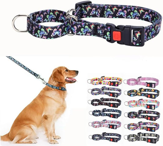 Choke Collar for Dogs, No Slip Pull Escape Proof Limited Choker Pinch Pet Martingale Collars Quick Release Buckle with Lock for Small Medium Large Breed Dogs, Glitter Butterfly M
