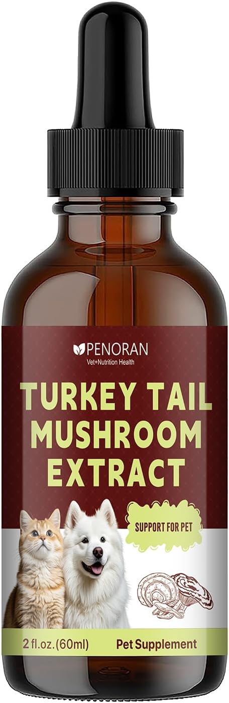 Turkey Tail Mushroom Drops for Dogs & Cats, Relieves Lipoma/Lumps/Bumps & Warts Support, Boost Immunity, Ganoderma Lucidum & Chaga Mushroom: Young Weak & Senior Pets & Low-Vitality & Post-Surgery Pets