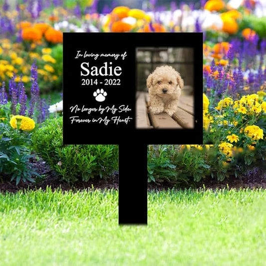Personalized Dog Memorial Stake Custom Dog Cat Photo No Longer by My Side Metal 12x12 inch Pet Grave Marker Dog Loss Gift Sympathy Gift for Dog Lover (Style 9)