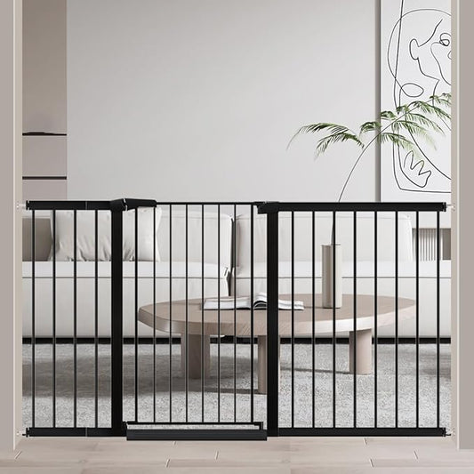 Fairy Baby 38" Extra Tall Dog Gate for Stairs, 59.9"-65.3" Extra Wide Large Walk Thru Baby Gate for Doorway, Long Safety Child Toddler Gate, Metal Auto Close Puppy Cat Gate for the House, Black
