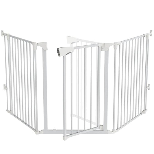 Bonnlo 82-Inch Versatile Safety Gate Metal Baby/Pet Gate Configurable Dog Barrier - Ideal for Wide Door Openings, Stairways, Doorways, Includes Wall Mounts