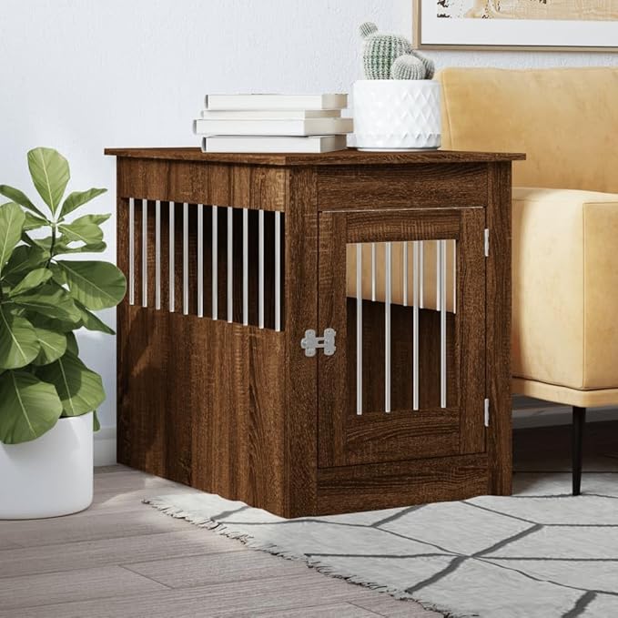 Dog Crate Furniture, Modern Dogs Kennel Indoor, Dog House Indoor, Puppy Cage Indoor Dog House, Brown Oak 21.7"x31.5"x26.8" Engineered Wood,-771