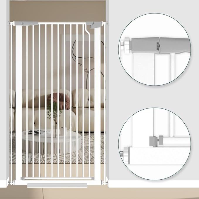 51.18" Tall Extra Tall Pet Gate Dog Door, Auto Close Safety Gates for Kitchen Living Room Doorways Hallway,Indoor Pet Gates for Dogs or Cats(Black) (White, 29.6-48.4")