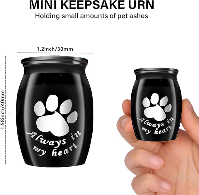 Small Keepsake Urns for Pet Ashes, 1.58 Inch Mini Cremation Urns for Ash with Paw Pattern,Stainless Steel Decorative Memorial Mini Funeral Urn for Ashes (Silver+Black, 1.58inch, Paw-2 Pack)
