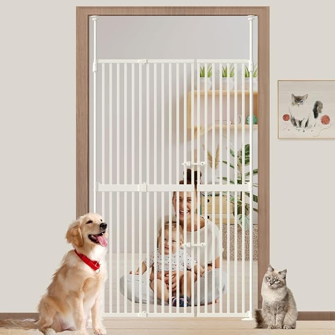 71" Extra Tall Cat Gate for Doorway 33.5"-47.2" Wide Pet Gate Pressure Mounted Walk Through Swing Auto Close Safety Dog Gates for Indoor, Stairs,Hallway