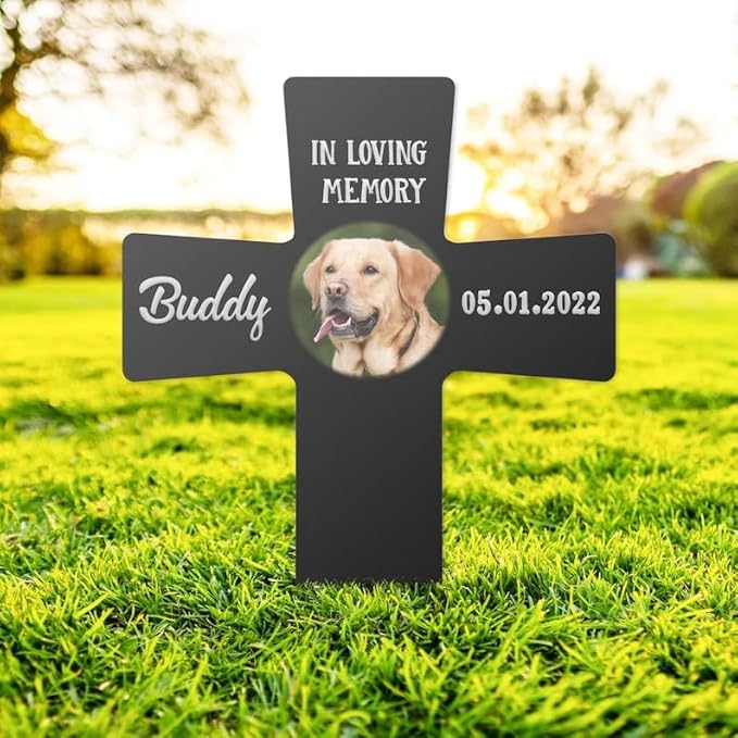 Personalized Dog Memorial Stake Custom Dog Cat Photo In Loving Memory Of Metal 12x12 inch Pet Grave Marker Dog Loss Gift Sympathy Gift for Dog Lover (Style 23)
