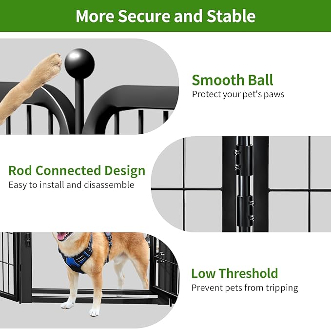 Dog Playpens with Low Threshold Gate, 40 Inch 8 Panels Heavy Duty Outdoor Dog Play Pen, RV Camping Yard Indoor Puppy Playpen Portable Pet Pen Fence for Large/Medium/Small Dogs