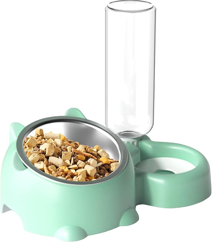 Dog Bowls, Cat Food and Water Bowl Set 16 Degree Tilted Dog Dish with Water Dispenser Automatic Dispenser Bottle Spill Proof Pet Feeder for Cats and Dogs