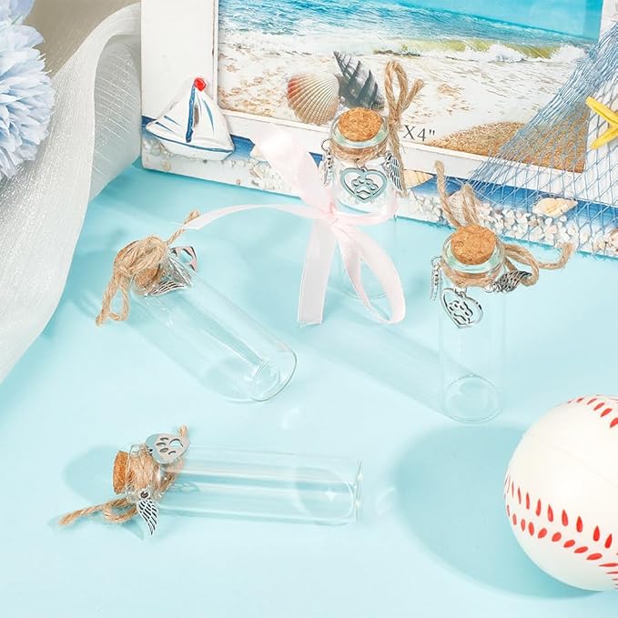 4pcs Pet Hair Keepsake Bottle Dog Cat Clear Hair Memorial Mini Glass Vial with Angel Wings Pet Fur Locket Bottle with Heart Paw Ornaments for Pet Loss Sympathy Gift Pet Ashes Hair Storage