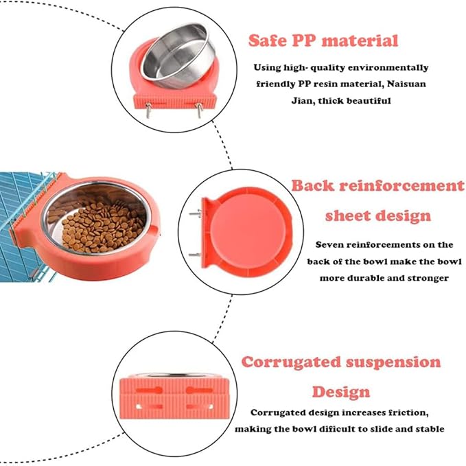 Crate Dog Cat Bowls, Removable Stainless Steel Hanging Pet Cage Bowls for Kennel, Crate Food Water Feeder Bowls with Bolt Holder for Cat, Puppy, Rabbite Birds and Other Small Animals (Small, Pink)