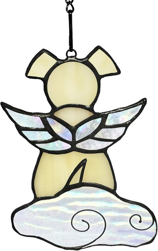 Stained Glass Angel Wings Dog Memorial Gifts for Loss of Dog Sympathy Bereavement Gift Suncatcher, Rainbow Bridge Pet Passing Away Remembrance in Memory, Yellow