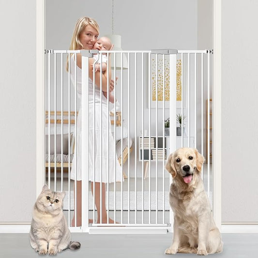 51.18" Tall Extra Tall Pet Gate Dog Door, Auto Close Safety Gates for Kitchen Living Room Doorways Hallway,Indoor Pet Gates for Dogs or Cats(Black) (White, 29.6-48.4")