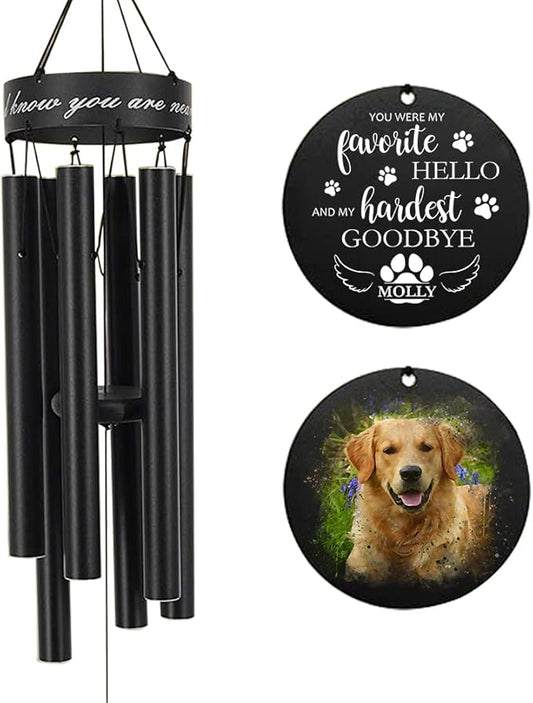 Pet Personalized Name Photo 30" Wind Chimes, Produced in USA Pet Memorial Gifts for Loss of Dog, Custom Picture Dog Remenbrance Gift in Memory, Sympathy Family Love Pets Dogs Cat Gift for Son Daughter