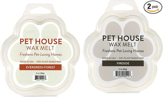 One Fur All Pet House Scented Wax Melts, Natural, Plant Based Soy Wax Melts for Pet Odor, Long Lasting Winter Fragrances for Fresh Smelling Homes, Evergreen Forest and Fireside, Pack of 2