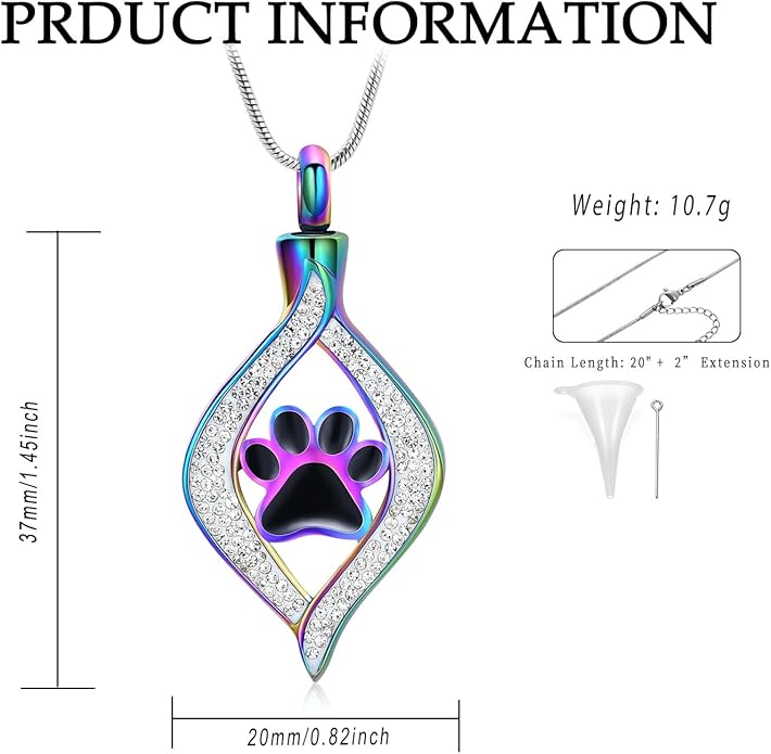Cremation Jewelry for Ashes The Eye of My Heart Urn Necklace Keepsake with Dog/Cat Paw Memorial Urn Jewelry Stainless Steel Necklace Memorial for Pet Gift for Men Women