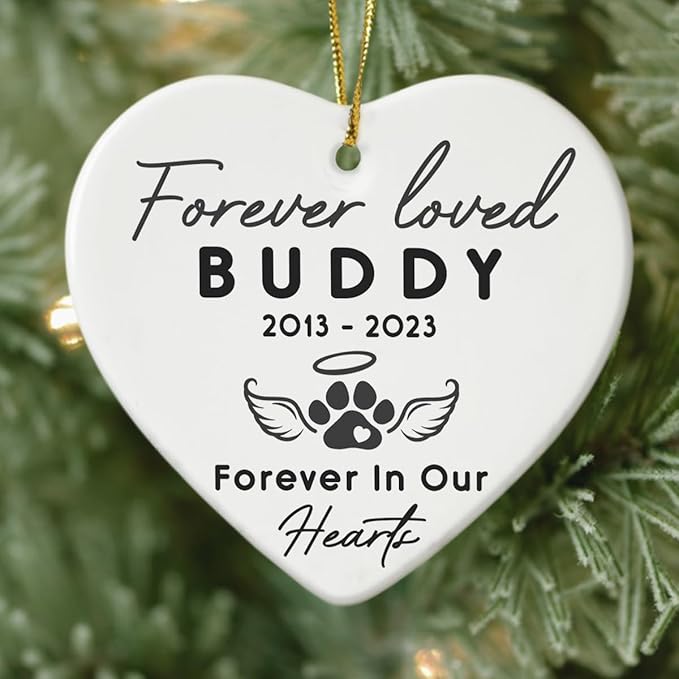 Pet Memorial Ornament - Heart Ceramic Ornaments Hanging for Christmas Tree - Remember Your Beloved Pet Forever