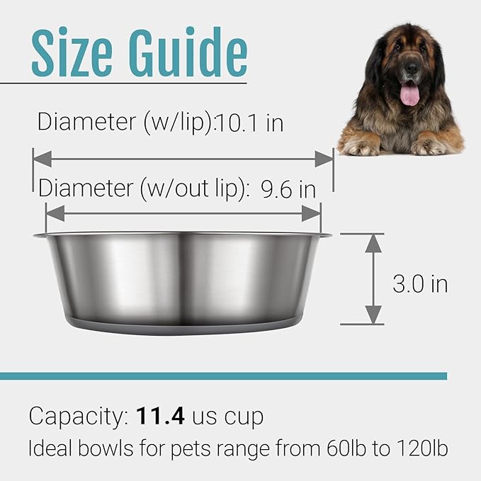 PEGYY11 Nonslip Stainless Steel Dog Bowls, 11.4 US Cup, 4 Count