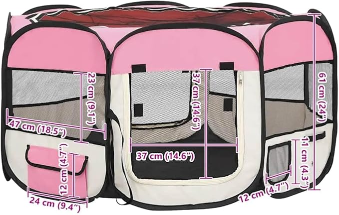 vidaXL Dog Playpen Pink and Cream Polyester 49.2 in x 49.2 in x 24.0 in