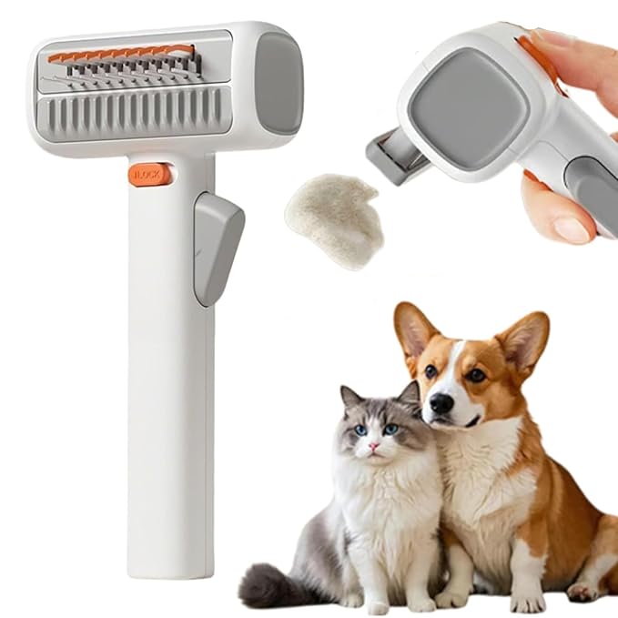 2-IN-1 Pet Self-Detangling & Grooming Comb, Pet Hair Removal Comb, One-touch Release Button, Soft Pet Grooming Brush, Easy to Removal Loose Undercoat,Matted Fur & Tangles, Gentle Hair Comb (1 PC)