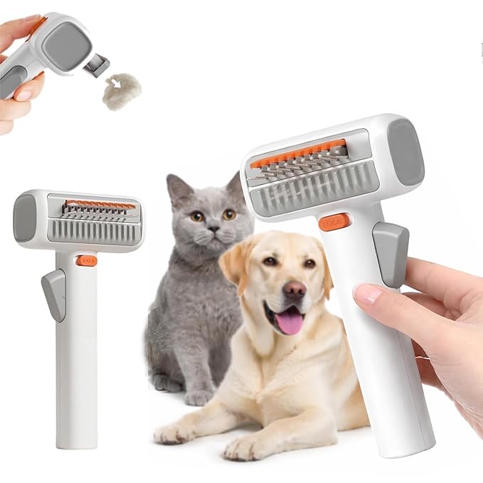 2-in-1 Pet Self-Detangling & Grooming Comb - Cats & Dog Dematting Brush & Undercoat Rake, Gentle Undercoat Rake & Brush for Long or Short Hair, Removes Mats, Tangles & Loose Fur, Ultimate Care (1Pcs)