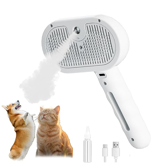 2025 Dog Steam Brush, 4-in-1 Universe Dog Brush with Spray and UV Disinfection, Effortlessly Removes Loose Fur, Dirt while Massage Pet (White)