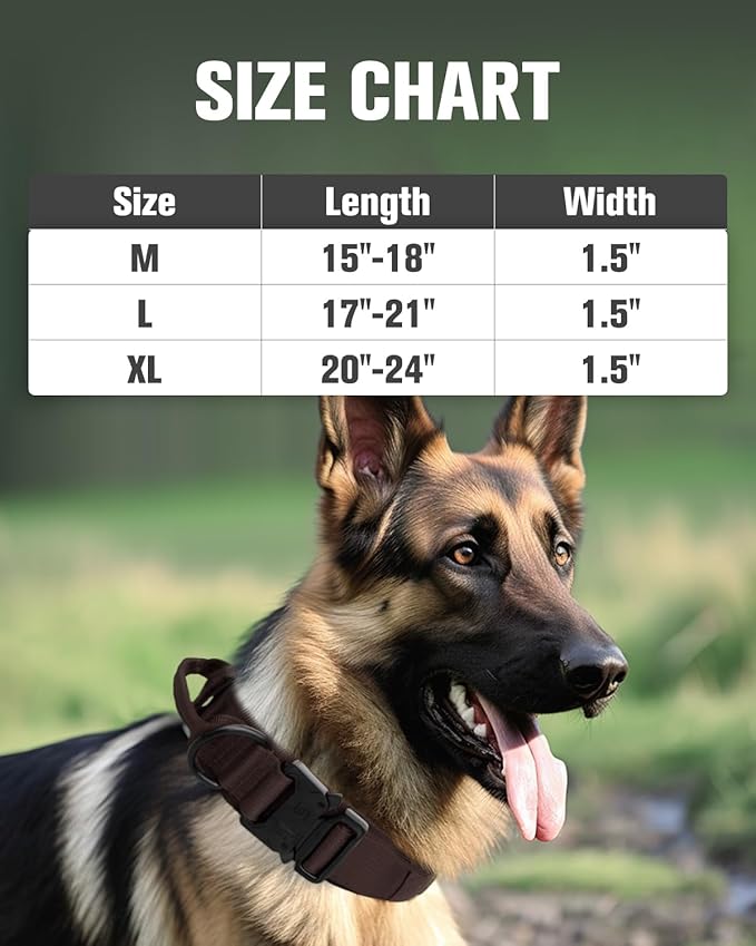 Joytale Tactical Dog Collar with Handle and Metal Buckle, Heavy Duty Padded Military Collar with 2 Patches for Training, Adjustable for XLarge Dogs, Brown, XL