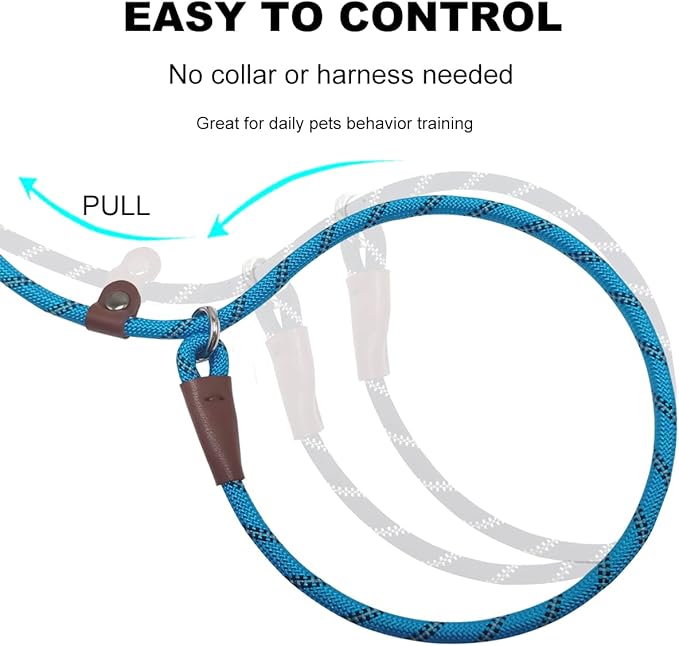 7FT Slip Lead Dog Leash for Small Dogs, No Pull Puppy Training Lead, Lightweight Sturdy Pet Slip Rope Leash Easy On/Off, Blue