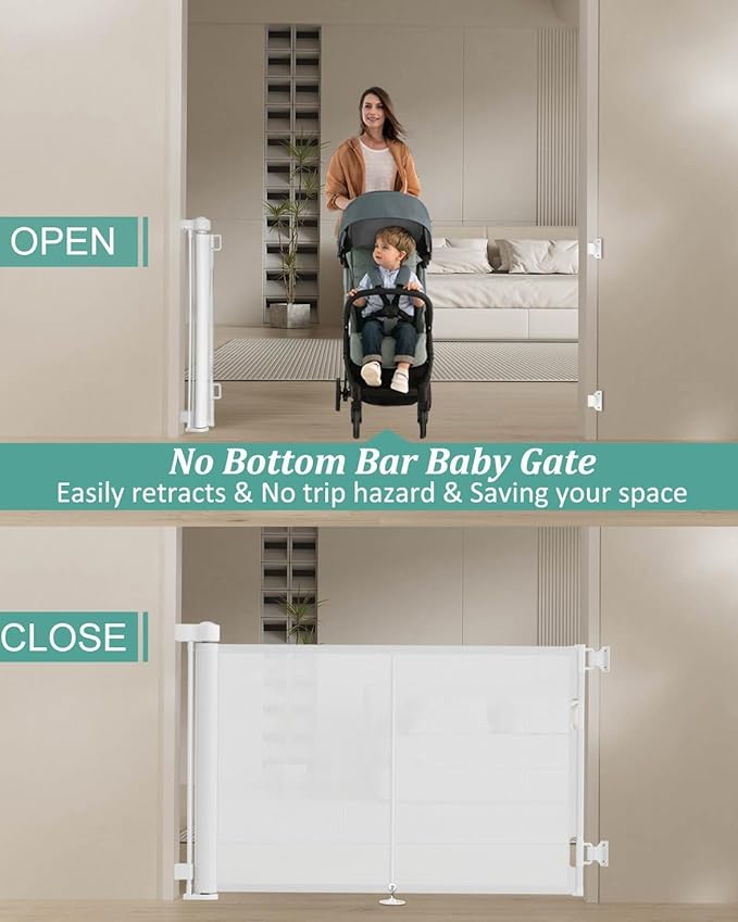 50 inch Retractable Baby Gates 42 inch Tall, Retractable Gate with Reinforced Strip Design to Prevent Crawling Through, Retractable Dog Gate for Stairs, Doorways, Hallways