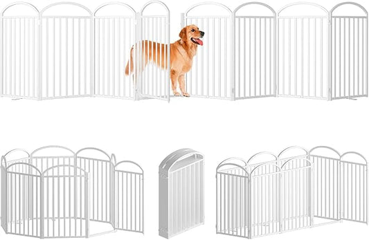 8 Panels Full Matel Freestanding Dog Gates with Door, 192"Extra Wide 36"Tall Free Standing Dog Pet Gate for Indoor & Outdoor. Foldable Pet Fences for Doorways, House, Stairs, Porch, Deck, Yard