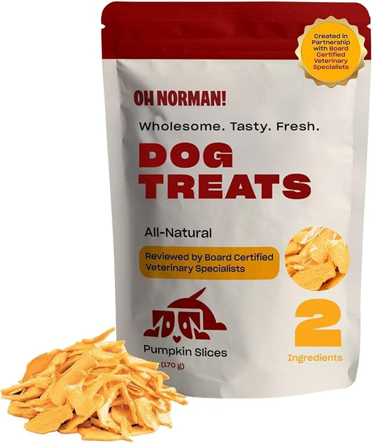 OH NORMAN! Two-Ingredient Pumpkin Dog Treats by Kaley Cuoco, Healthy Dog Treats for All Life Stages and Breeds, Air Dried, Ethically Sourced in Canada, 6 Oz