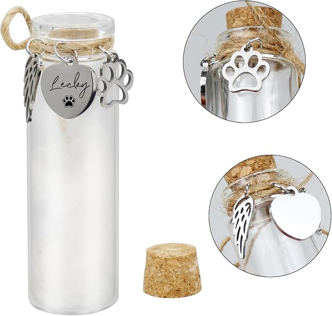 Pet Hair Memorial Glass Bottle,Vial for Ashes Or Hair Dog Or Cat Keepsake Pet Loss Memory Sympathy Gift (Custom Made)