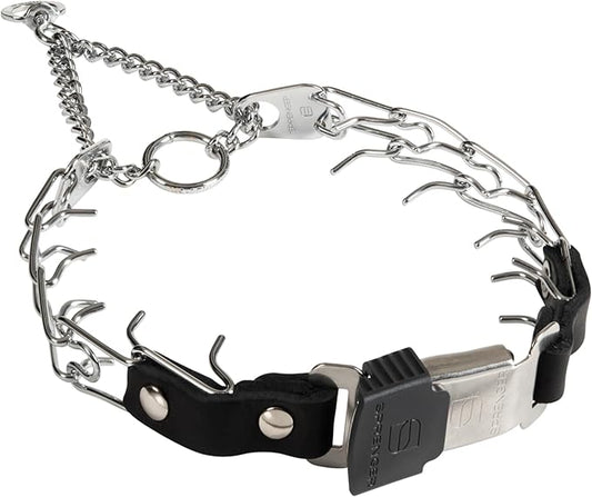 Herm Sprenger 2.25mm Prong Collar for Dog Training with Adjustable Length & Easy Quick Release Cliclock & Swivel Ring for Small/Medium Dogs (13-19" Neck)