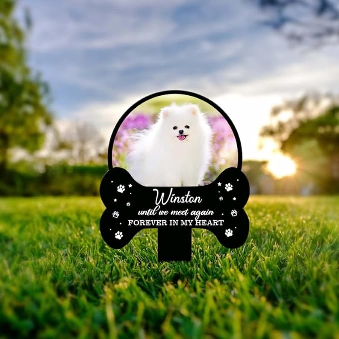 Personalized Dog Memorial Stake Custom Dog Cat Photo Until We Meet Again Metal 12x12 inch Pet Grave Marker Dog Loss Gift Sympathy Gift for Dog Lover (Style 1)