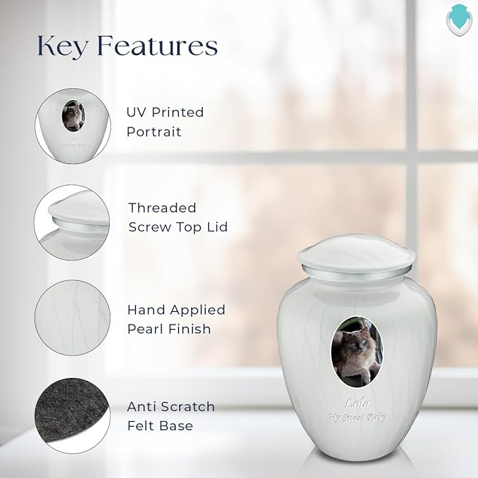 Geturns Embrace Personalized Picture Urn for Small Pets I Pearl White Photo Cremation Urns for Dogs and Cats I 44 lbs