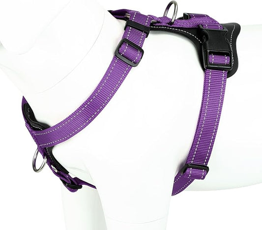 Plutus Pet Adjustable No Pull Dog Harness with Leather Accents, Heavy Duty Reflective Nylon Vest for Training, Hiking, Easy Walk Harness for Small, Medium, Large Dogs (Purple, XL)