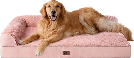 EHEYCIGA Extra Large Dog Bed Othorpedic, Memory Foam XL Dog Bed with Washable Removable Cover, Waterproof Pet Sofa Couch XLarge Size Dogs with Nonskid Bottom, 44x32x6.5, Pink
