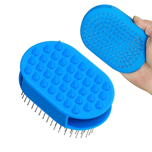 Upgraded Double-Sided Dog Grooming Brush, Silicone Pet Bath Brush for Long Short Haired Dogs and Cats, Dog Shampoo Brush for Shower, Massage, 3-in-1 Hair Removal Comb for Shedding & Deshedding