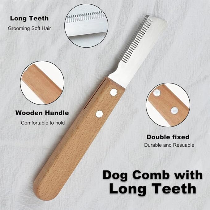 West Highland White Terrier Hair Removal Comb Set, Stainless Steel Dog Comb with Short Teeth for Cutting Up Wire Hair, Stainless Steel Dog Comb with Long Teeth for Grooming Soft Hair