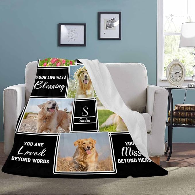 Personalized Throw Blanket with Dog Photo,Dog Memorial Blankets Customized with Photo for Pet Cat Sympathy Remembrance Gift Custom Soft Fleece Throw Blankets Memory Gift for Family and Friends