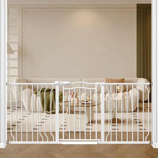 62.5-71.6" Extra Wide Baby Gate for Stairs No Drilling, 30" Tall Auto Close Press Mounted Dog Gates for Doorways, Adjustable Width Walk Through Long Gates for Kids or Pets, White
