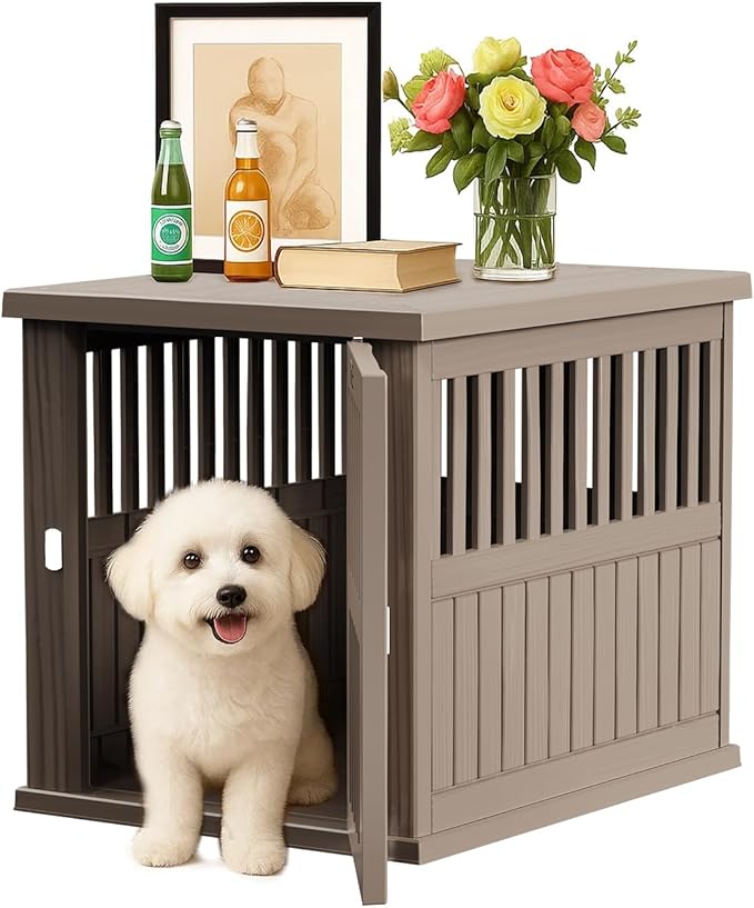 30 INCH Dog Crate Furniture Lockable Indoor Dog Kennel Dogs Cage Heavy Duty Decorative Plastic Pet Cage End Table for Small/Medium Dogs, Grey