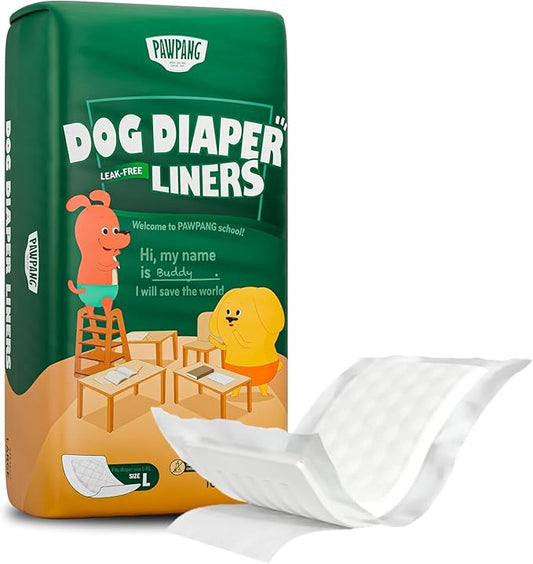 PAWPANG Disposable Dog Diaper Liners Booster Pads for Male & Female Dogs, 100ct, 5 Sizes Options, Doggie Diaper Inserts fit Most Types of Dog Diapers - Pet Belly Bands & Male Wraps (Large(100ct))