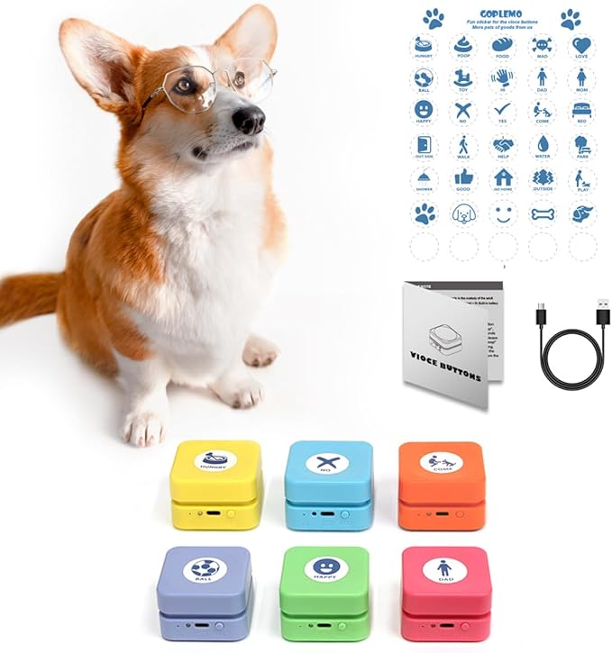 Rechargeable Dog Buttons for Communication Starter Pack,Training Dogs Talk Buttons Set Voice Recordable Gifts Funny for Study Office Home 6 Counts