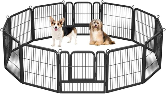 Yaheetech Dog Playpen Outdoor, 24 inch 24 Panels Heavy Duty Puppy Exercise Pen Metal Pet Fence for RV Camping/Yard/Garden, Black