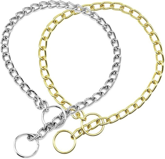 Chain Choke Collar for Dogs, Metal Slip Link Training Heavy Duty Dog Choker Collar Puppy Collars for Small Medium Large Big XL Breed Dogs, Silver+Gold L