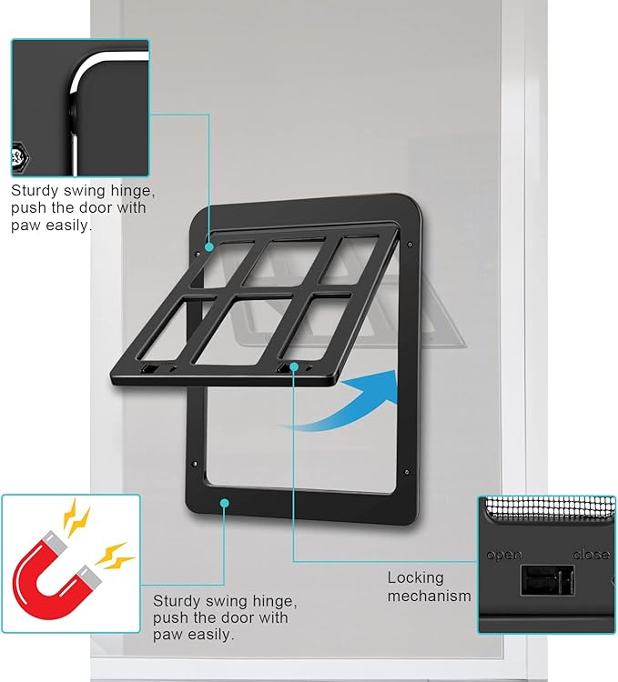 Ownpets Dog Screen Door, Inside Door Flap 11x13 Inch Lockable Pet Screen Door Magnetic Closure Sturdy Doggie Door for Screen Door(Black)