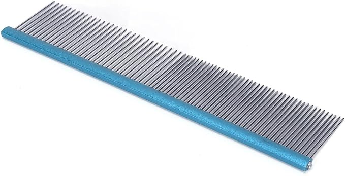 Pet Steel Comb Dogs and Cats, Professional Dog Grooming Comb For Shedding Tangles Knots, Pet Dematting Comb with Rounded Teeth and Non Slip Grip Handle for Long Haired Breeds(Blue 22cm/8.7in)